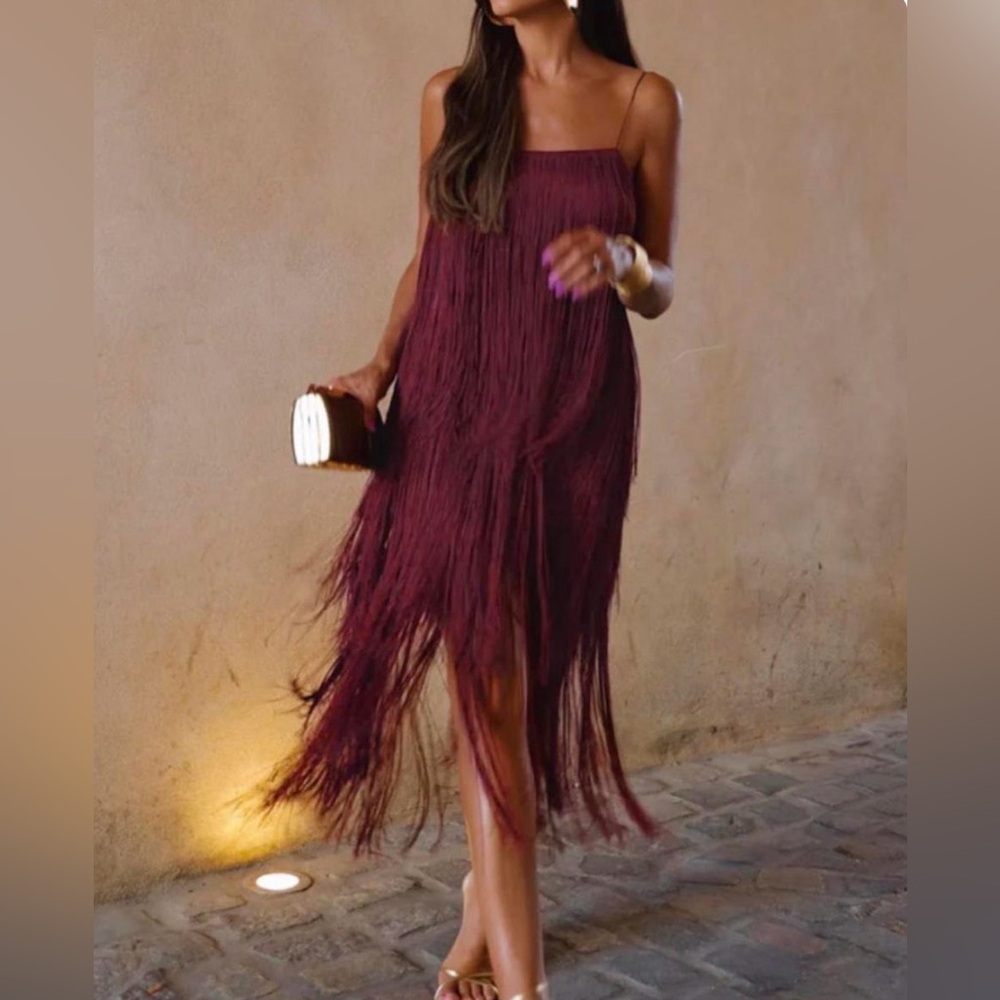 COMMENSE *NWT Florence Fringed Open Back Short Dress | **Sold Out on Website**